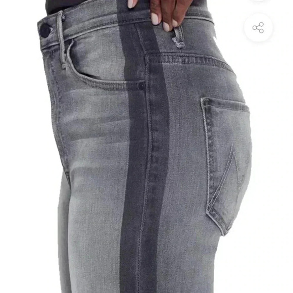 MOTHER Swooner Supermoon Stripe Skinny High Rise Jeans Grey Stretch - Picture 2 of 13